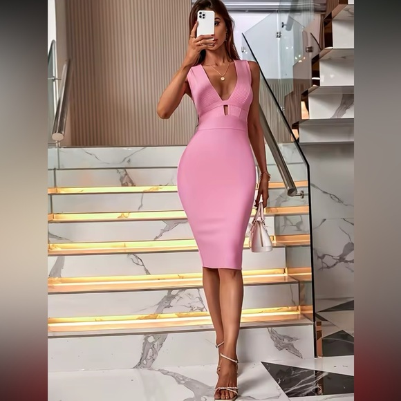 NWT XS Pink parfait authentic bandage fits size 2 Candy pink midi bodycon dress - Picture 15 of 15
